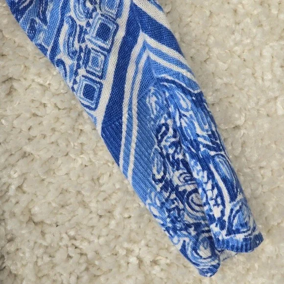 Lilly Pulitzer Linen Shirt Womens XS/S Blue White Paisley V-Neck Coastal - Picture 3 of 13